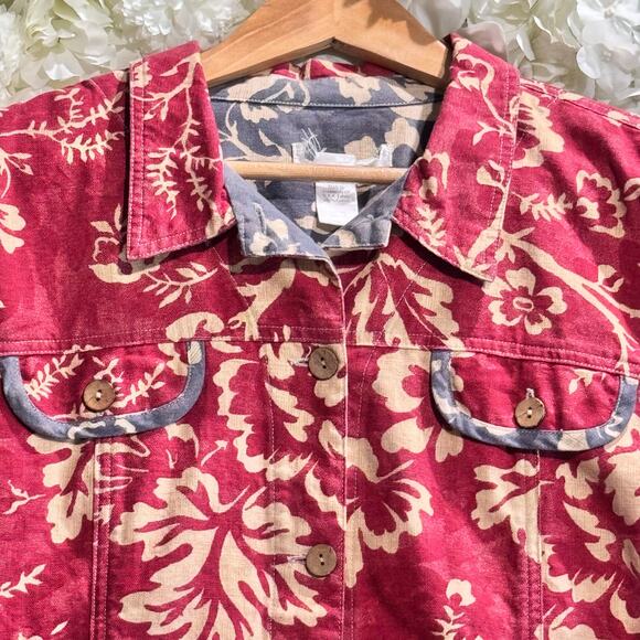Coldwater Creek Women’s Red Floral Denim Jacket Button Front Country Chic Sz XL - Picture 3 of 9